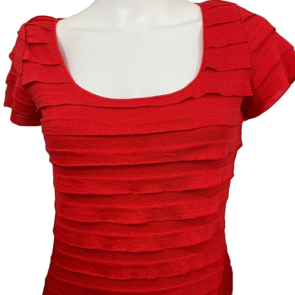 Max Studio Red Ruffle Bodycon Dress, Small